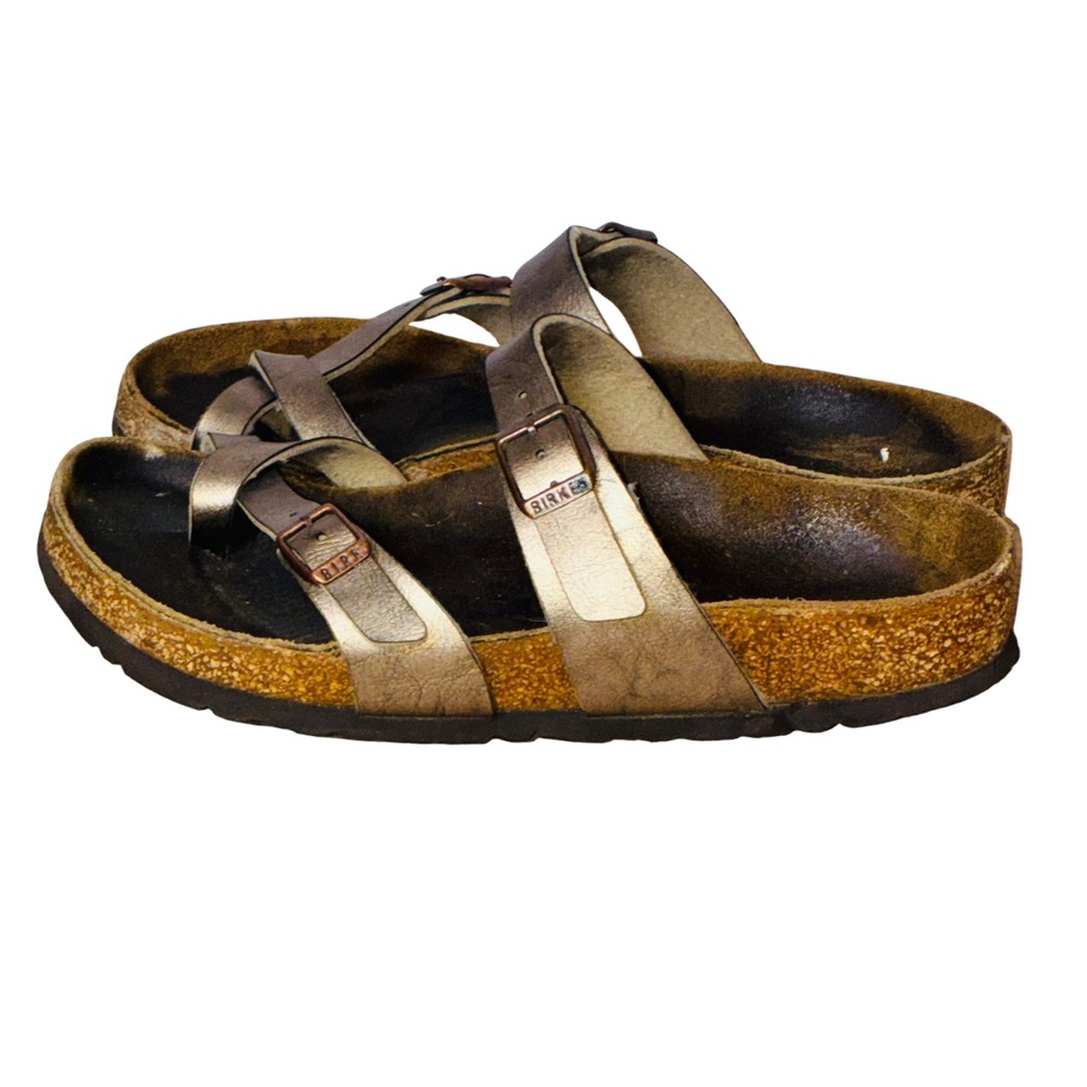 Birkenstock Metallic Bronze Two-Strap Cork Footbed Sandals